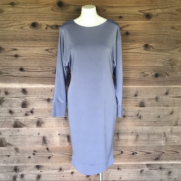Lemon & Buzz Gray Dolman Sleeve Banded Hem Midi Dress Size Medium - Picture 2 of 13